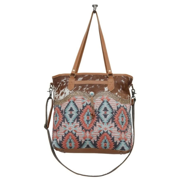 NWT Myra Bag Boho Leather & Canvas Tote Shoulder Bag - Picture 2 of 7